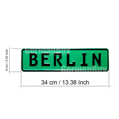 Short German Fun License Plate with Text "BERLIN" (green)