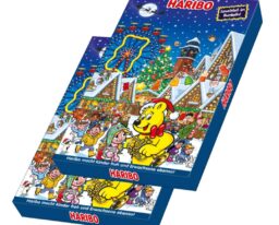 Two Haribo Advent Calendars side by side, showcasing festive holiday designs.