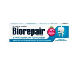 Biorepair Toothpaste with biomimetic zinc-hydroxyapatite in original packaging.