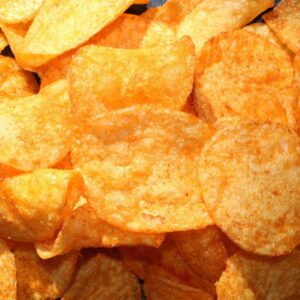 Close-up of crispy, golden potato chips.