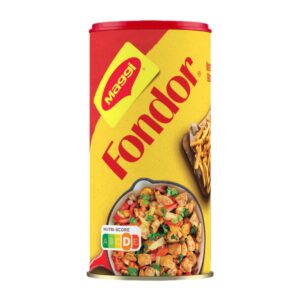 Maggi Fondor seasoning salt in its iconic yellow and red shaker bottle