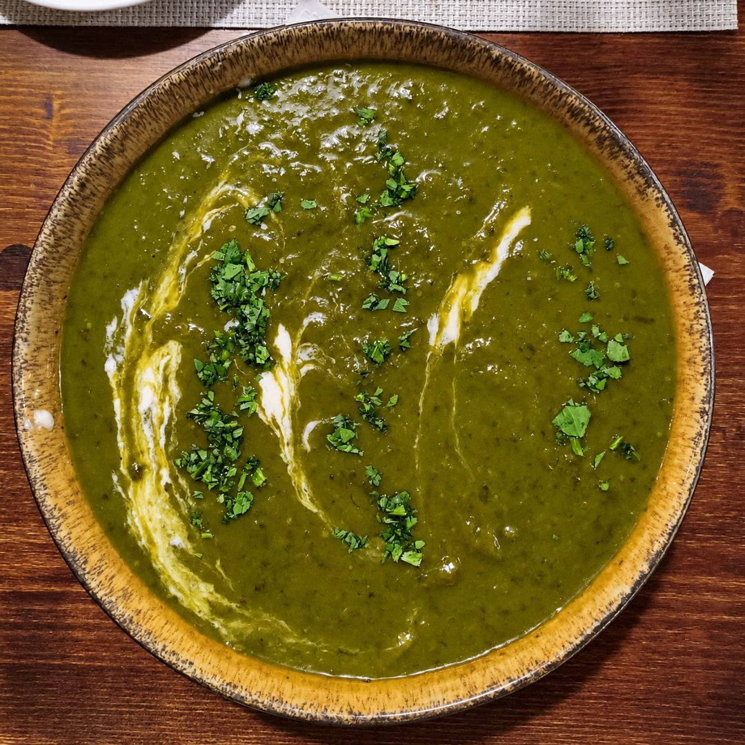 Creamy Swiss chard vegetable soup with parsley and cream